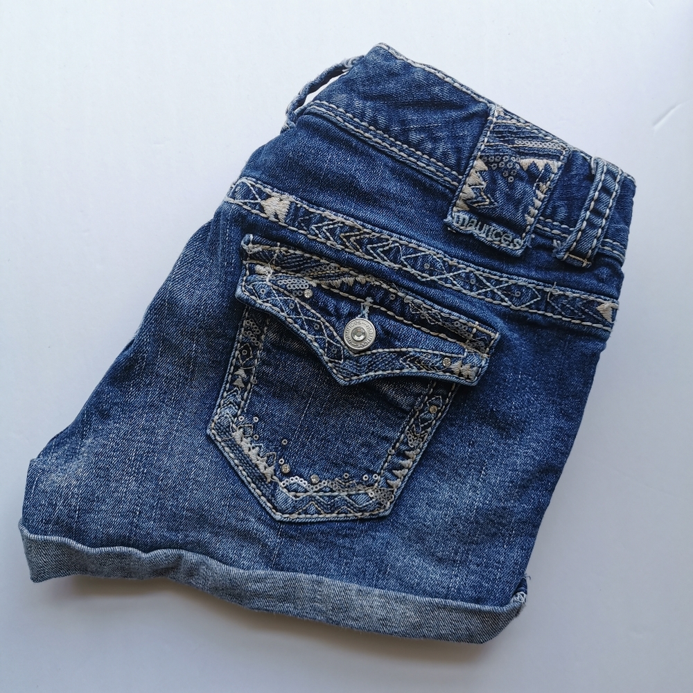 Maurices Jean Shorts Sexy Cut Off Denim Rhinestone